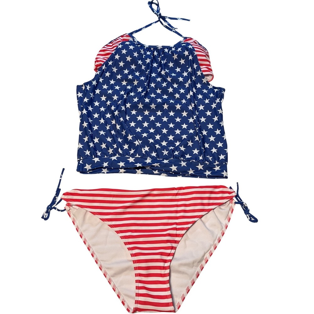 Womens USA Flag Stars Stripes Bikini Swimsuit Patriotic Summer Beach .